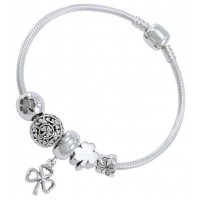 Lucky Irish Shamrock Sterling Silver Bead Bracelet