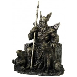 Odin the All-Father Norse God with Wolves Statue