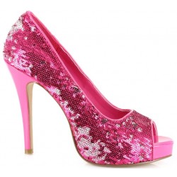 Hot Pink Flamingo Sequin Peep Toe Pumps