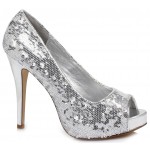 Silver Flamingo Sequin Peep Toe Pumps