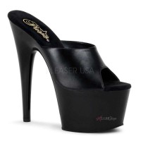 Black Leather Extreme Platform Slide 7 Inch Heel