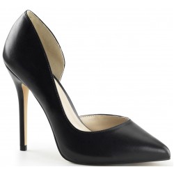 Amuse Black Faux Leather 5 Inch High Open Side Pump