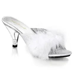 Belle White Maribou Satin Slipper