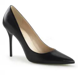 Classique Black Faux Leather 4 Inch High Heel Pump