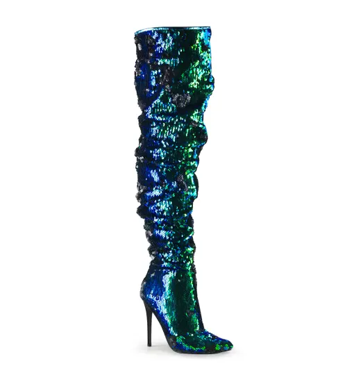 Courtly Green Sequin Thigh High Slouch Boot