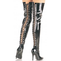 Seduce Back Lacing Black Patent Thigh High Boots