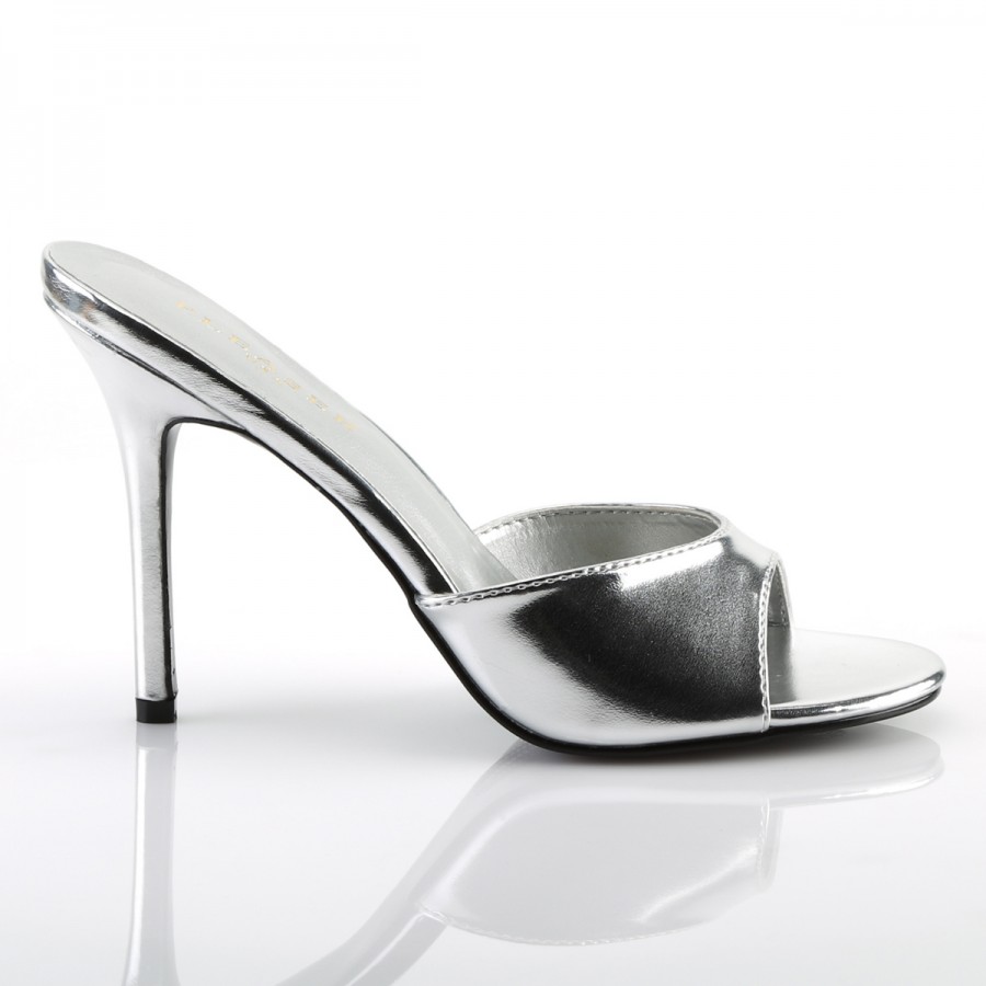 Classique Silver Faux Leather 4 Inch High Heel Mule | Large Size Womens ...