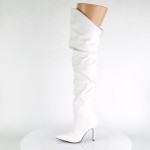 Classique White Scrunch Thigh High Boot