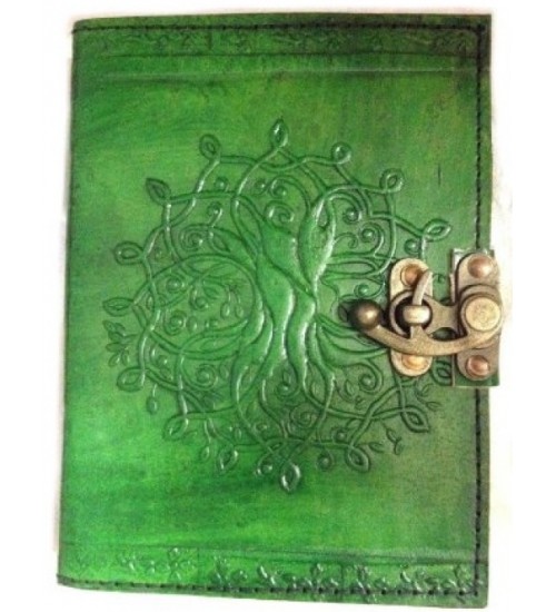 Tree of Life Green Leather Journal with Latch